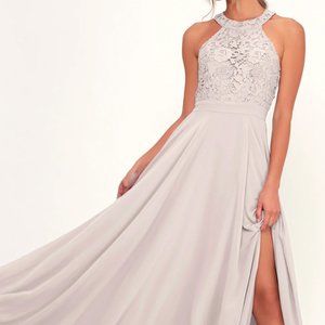 Lulus Picture Perfect Light Grey Lace Maxi Dress